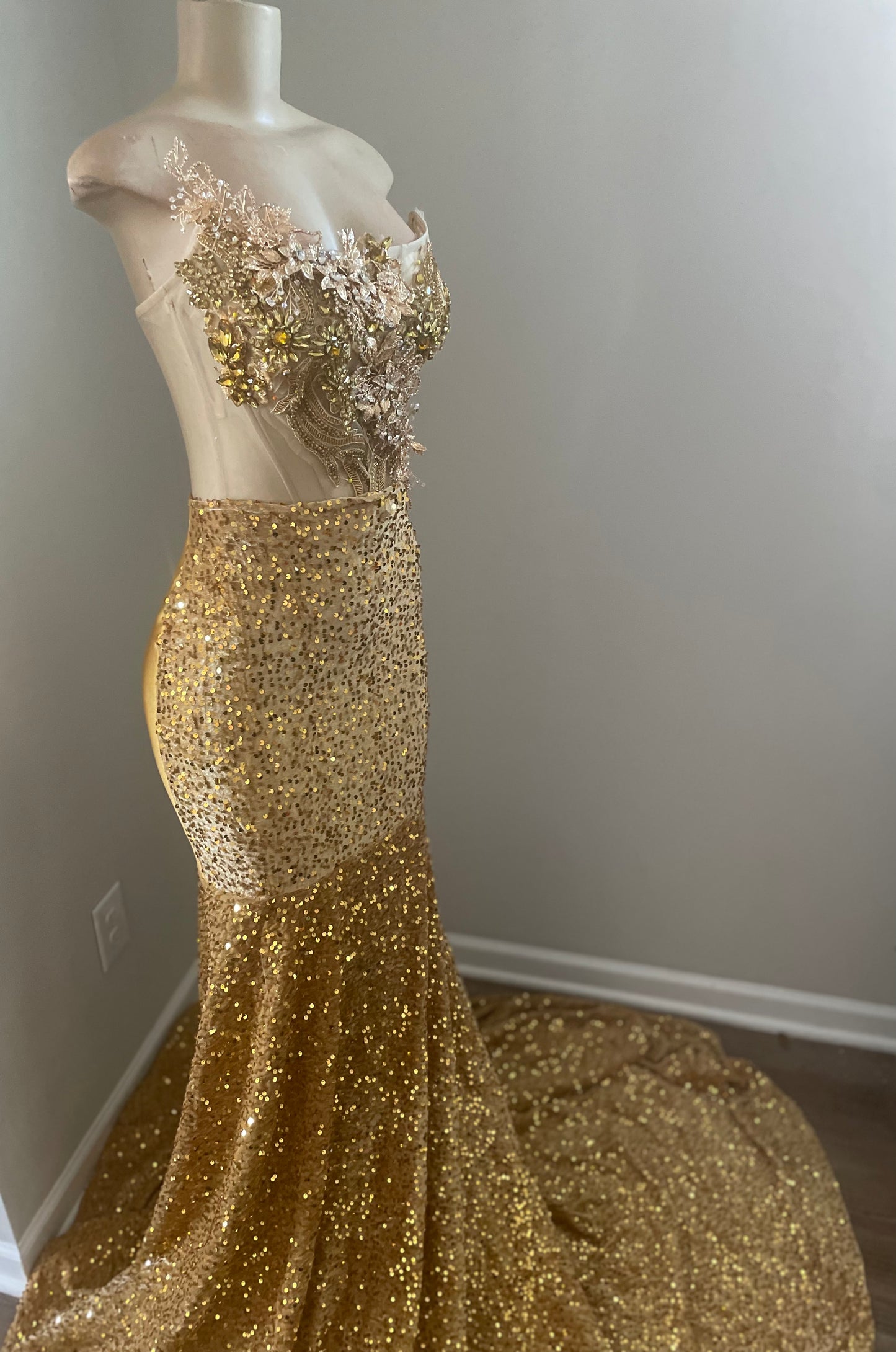 Gold Sequin 3D Dress